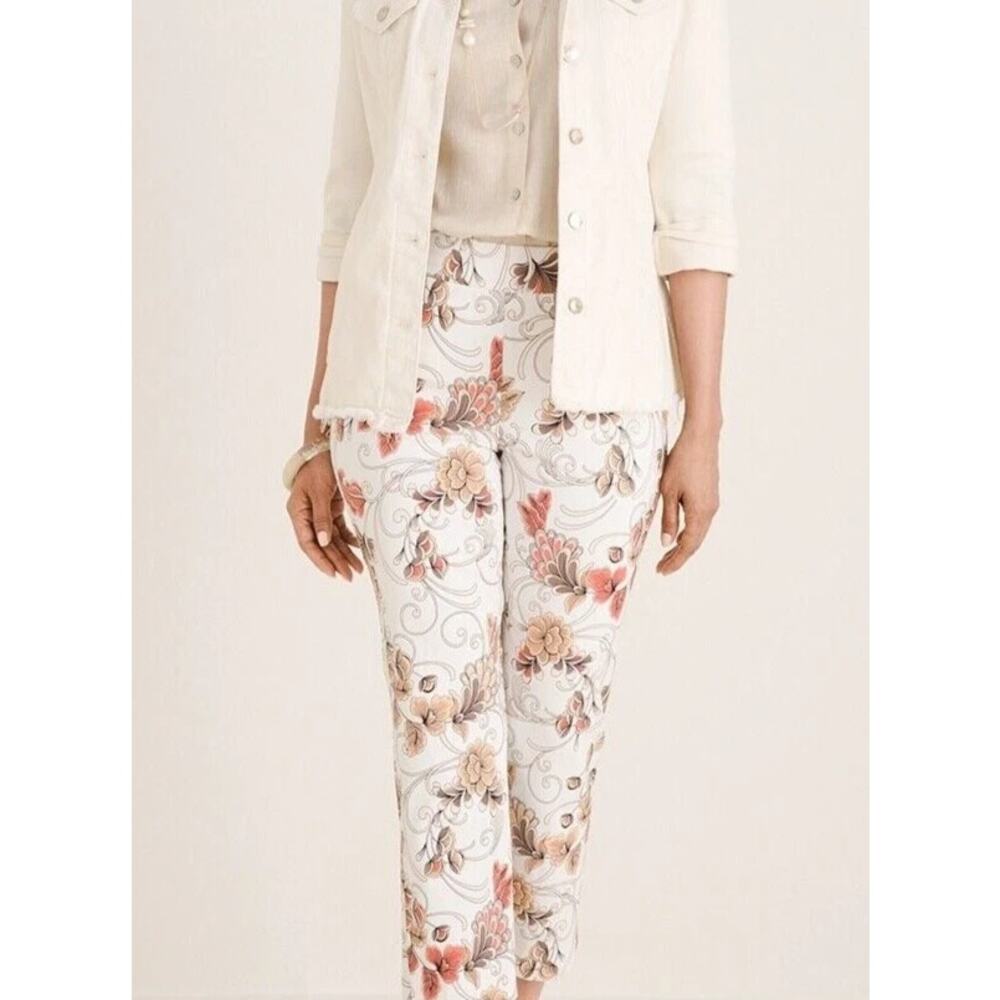 Chico's So Slimming Brigitte Crops 0.5‎ S Floral Slim Fit Pants Stretch Pull-On